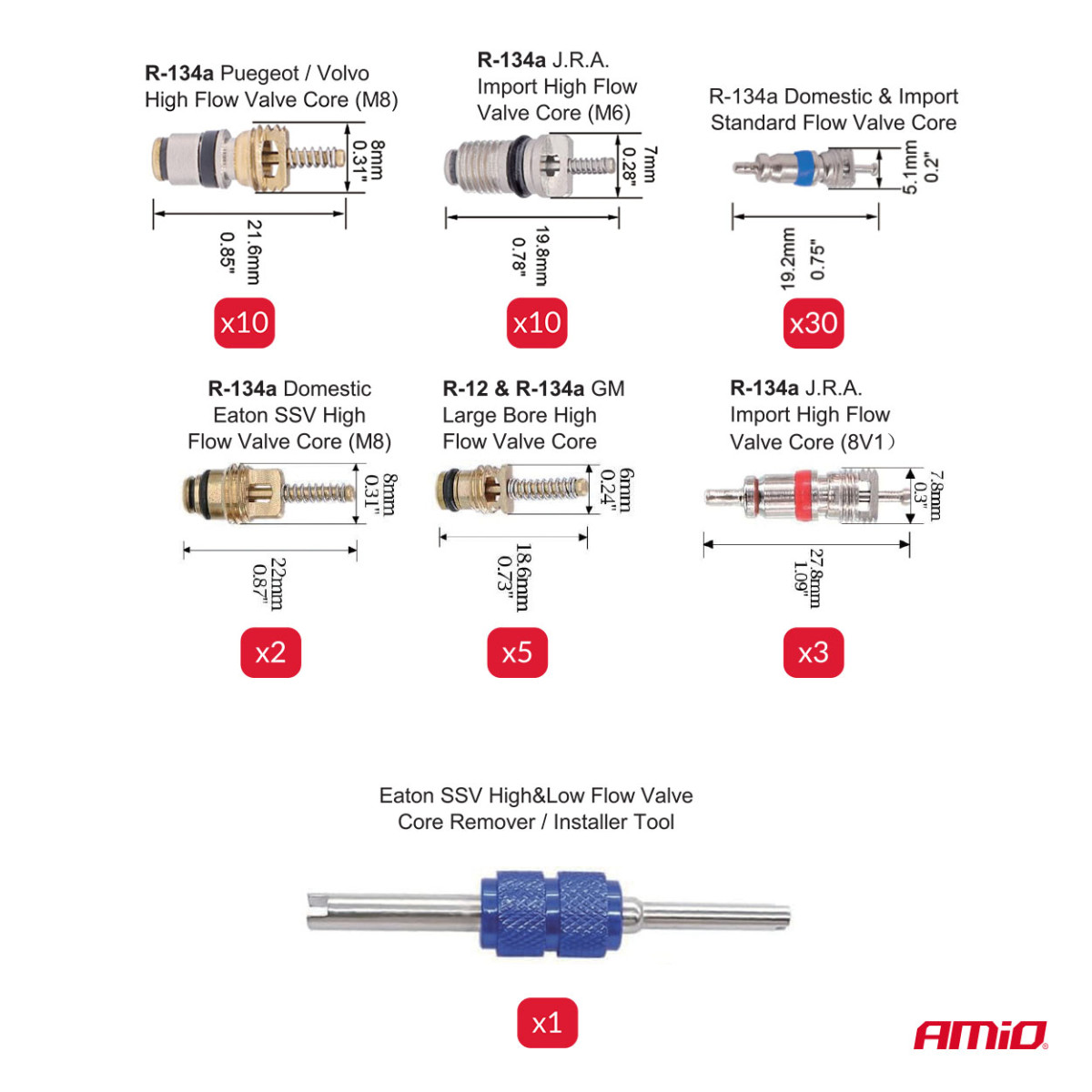 Ventilsatz für Klimaanlagen, 61-teilig. AMIO-04446