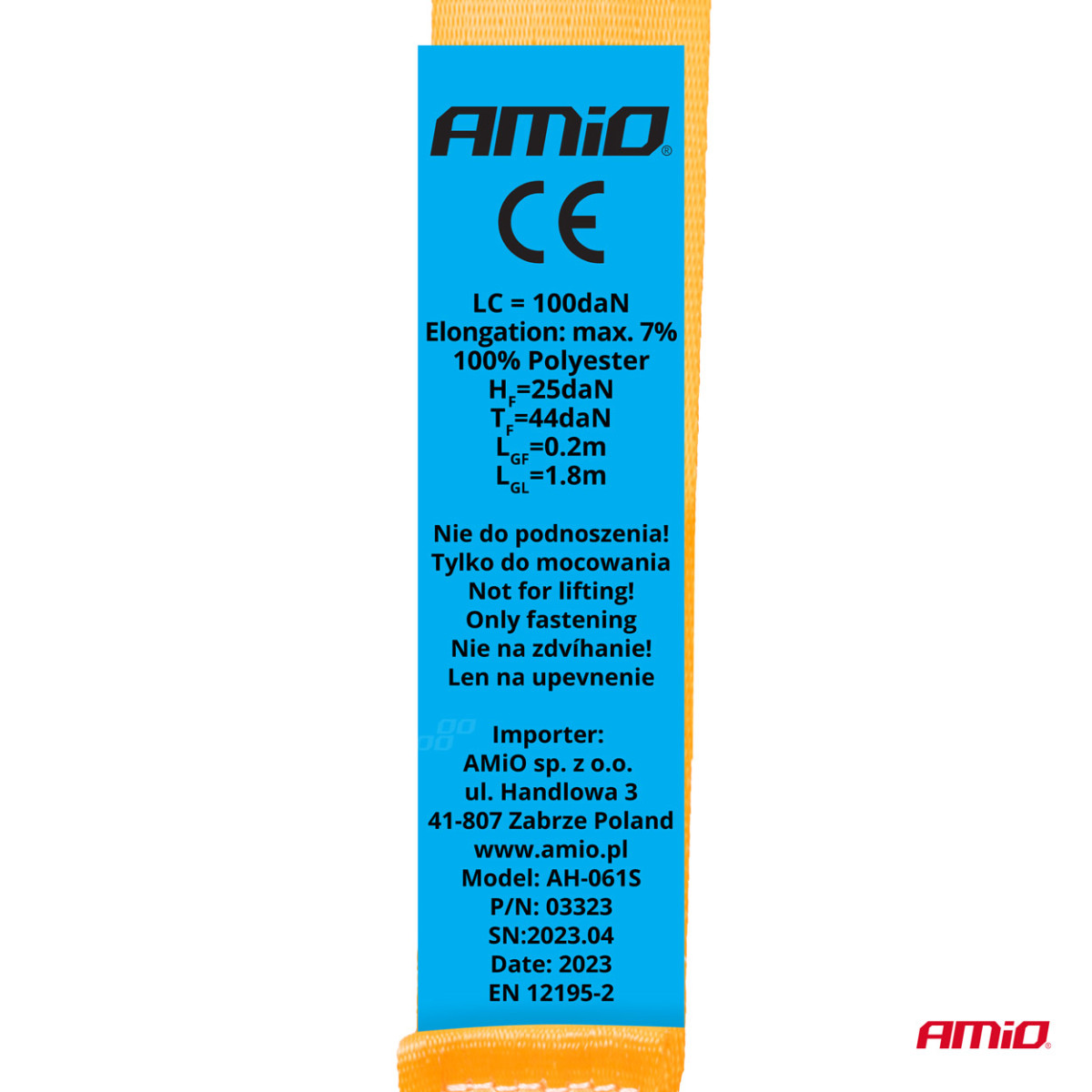Ladungssicherungsgurt mit automatischem Aufwickler 200 kg, 2 m x 18 mm, S-TYP AMIO-03323