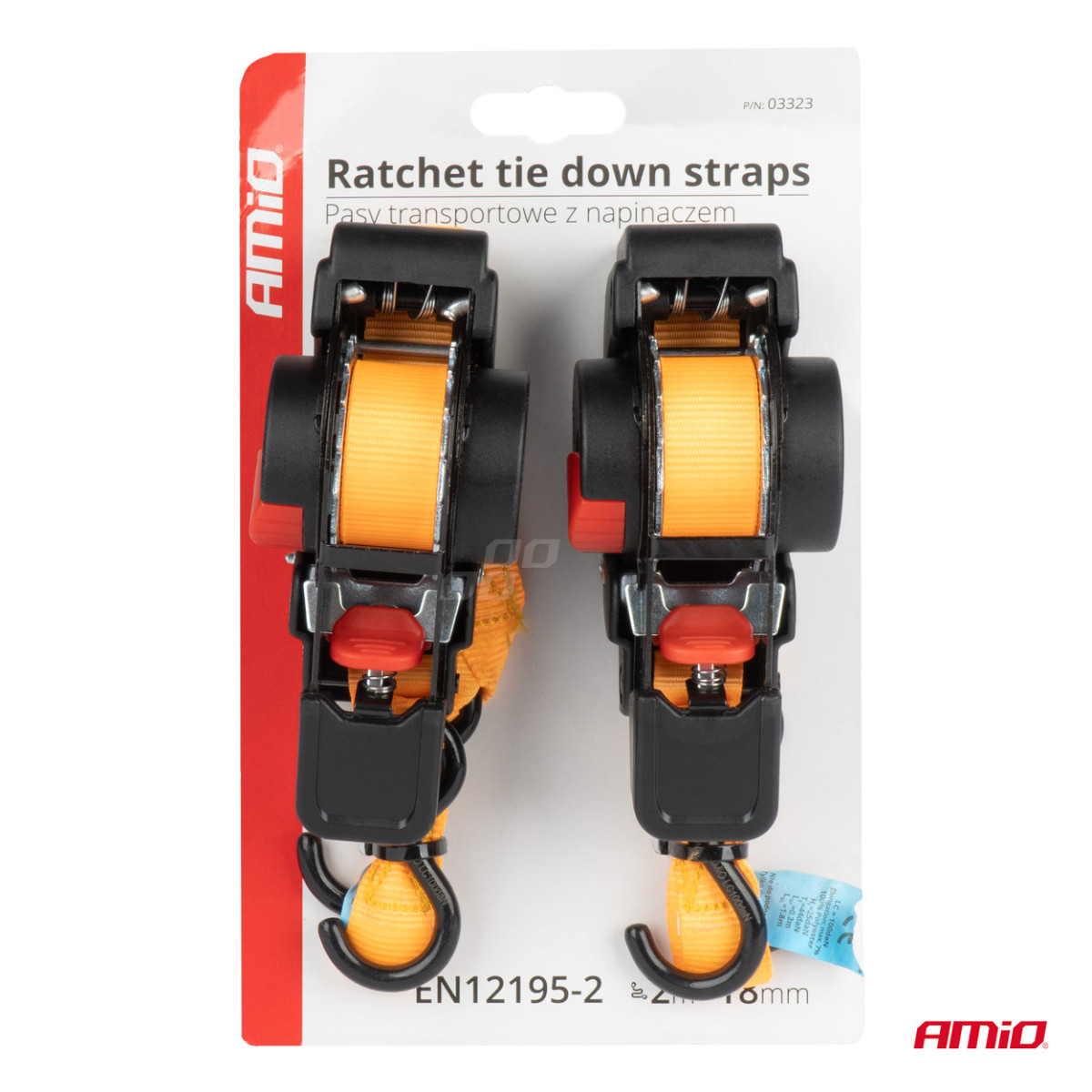 Ladungssicherungsgurt mit automatischem Aufwickler 200 kg, 2 m x 18 mm, S-TYP AMIO-03323