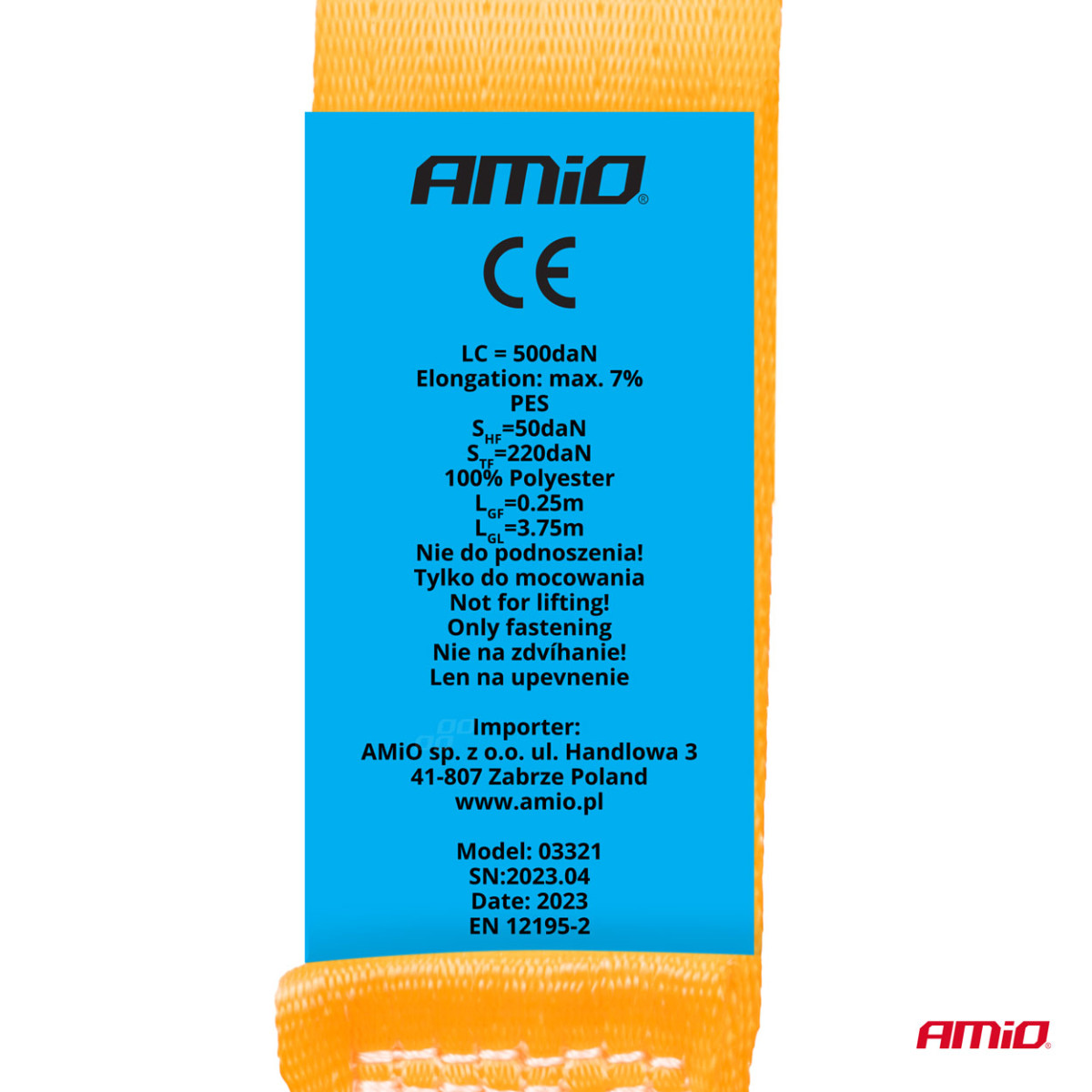 Ladungssicherungsgurt mit automatischem Aufwickler 1000/500 kg, 4 m x 38 mm, J-Typ AMIO-03321