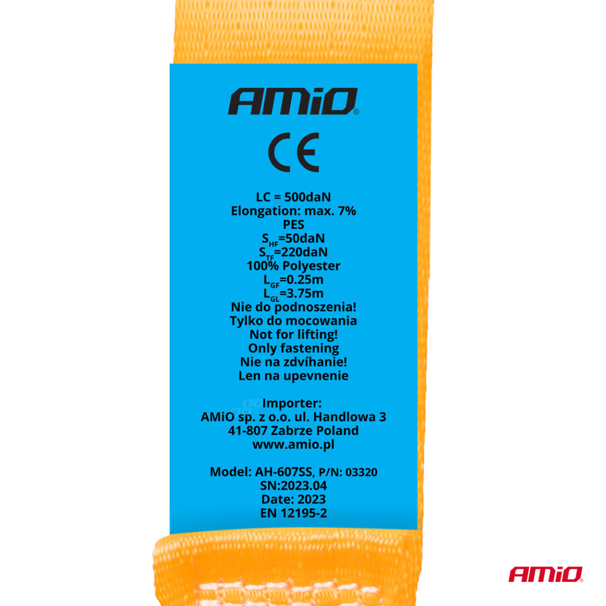 Ladungssicherungsgurt mit automatischem Aufwickler 1000/500 kg, 4 m x 38 mm, S-TYP AMIO-03320