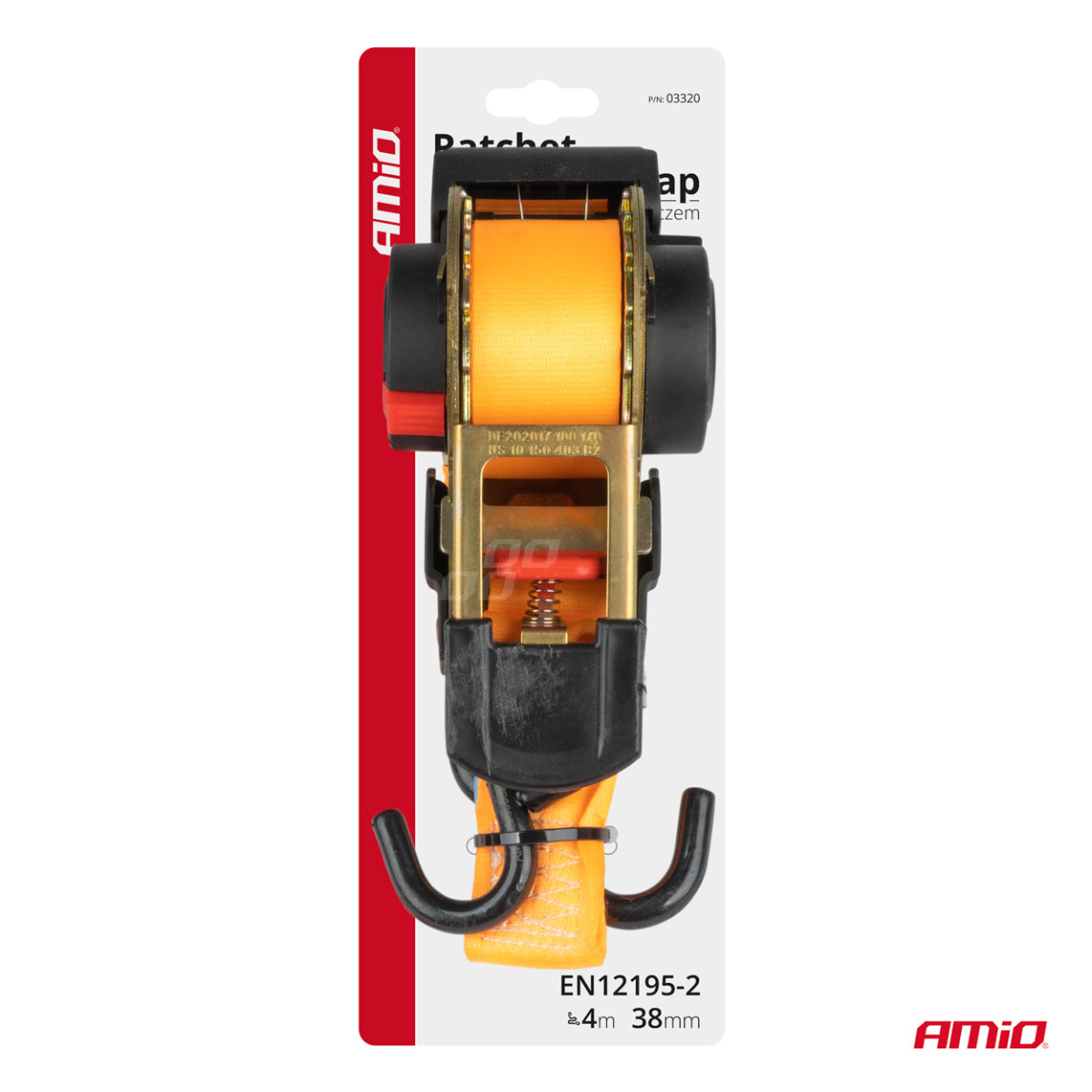 Ladungssicherungsgurt mit automatischem Aufwickler 1000/500 kg, 4 m x 38 mm, S-TYP AMIO-03320