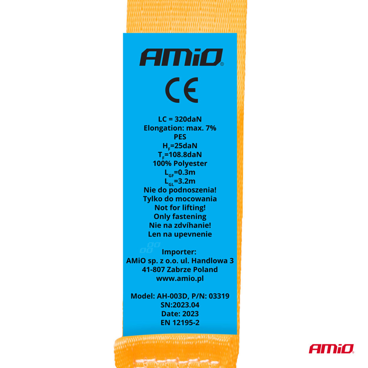 Ladungssicherungsgurt mit automatischem Aufwickler 640/320 kg, 3,5 m x 25 mm, J-Typ AMIO-03319