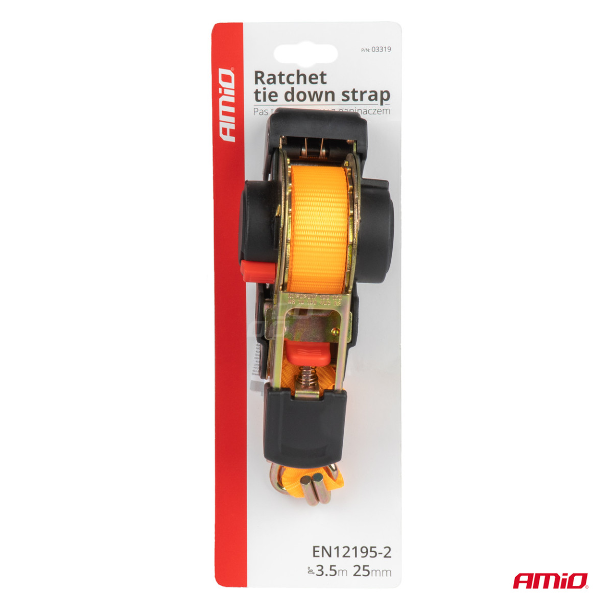 Ladungssicherungsgurt mit automatischem Aufwickler 640/320 kg, 3,5 m x 25 mm, J-Typ AMIO-03319