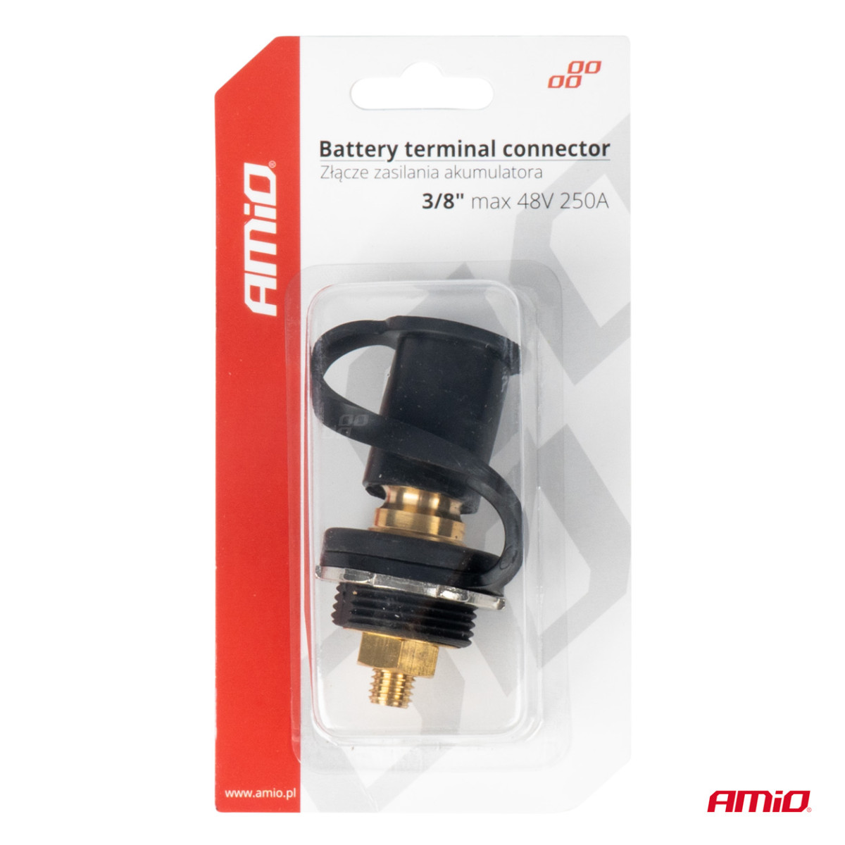 Schwarzer Minuspol-Batterieanschluss mit Kappe 3/8 M10 12/24/48V 250A, AMIO-03813