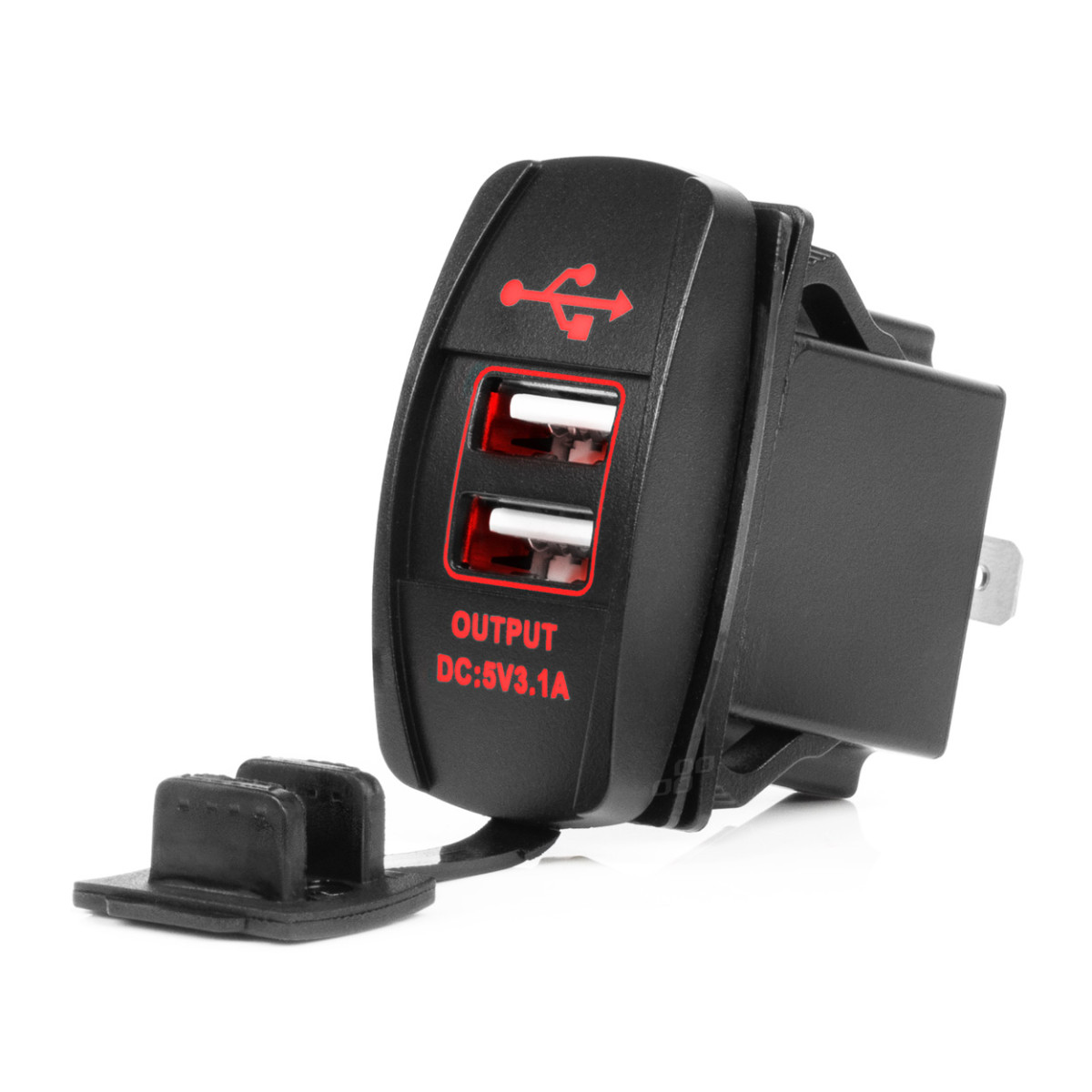 Wasserdichtes Handy-Ladegerät mit roter LED-Beleuchtung, 2xUSB 12/24V AMIO-04228