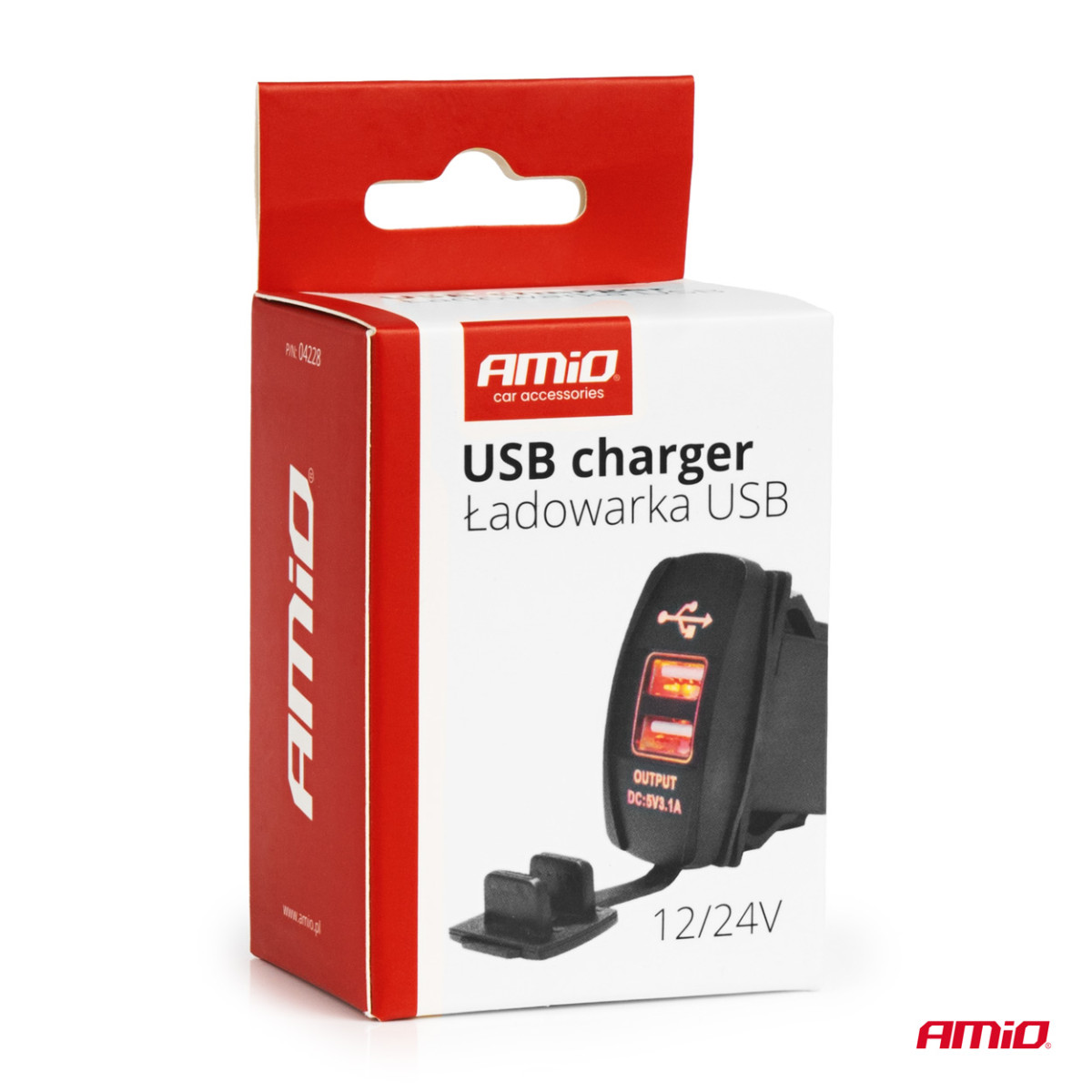 Wasserdichtes Handy-Ladegerät mit roter LED-Beleuchtung, 2xUSB 12/24V AMIO-04228