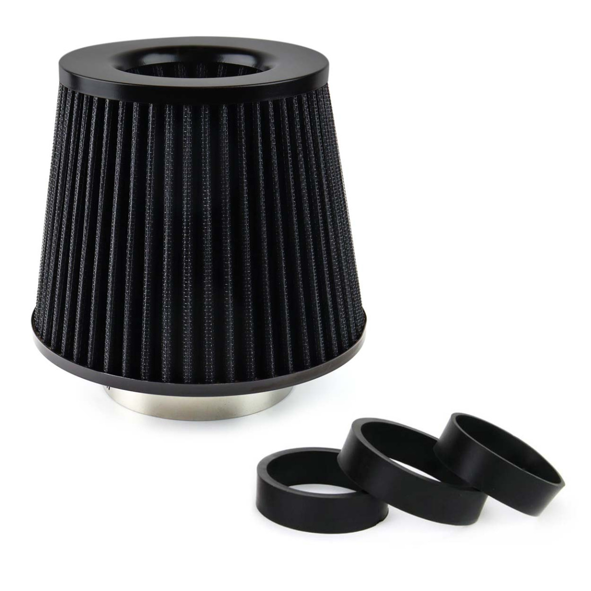 Car Air Conical Filter black, universal, 3 mouting adapters AMIO-02546
