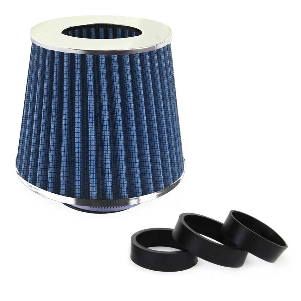 Konischer Luftfilter für Autos, universell, blau, mit 3 Adaptern, AMIO-02458