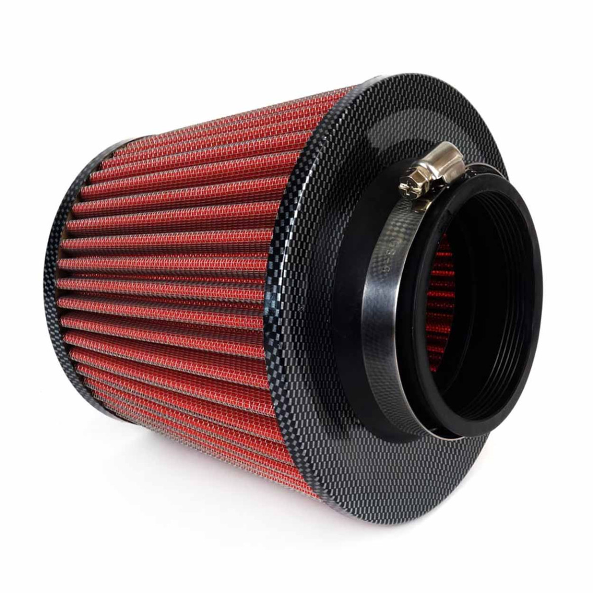 Konischer Luftfilter für Autos, universell, rot/carbon, mit 3 Adaptern, AMIO-01713