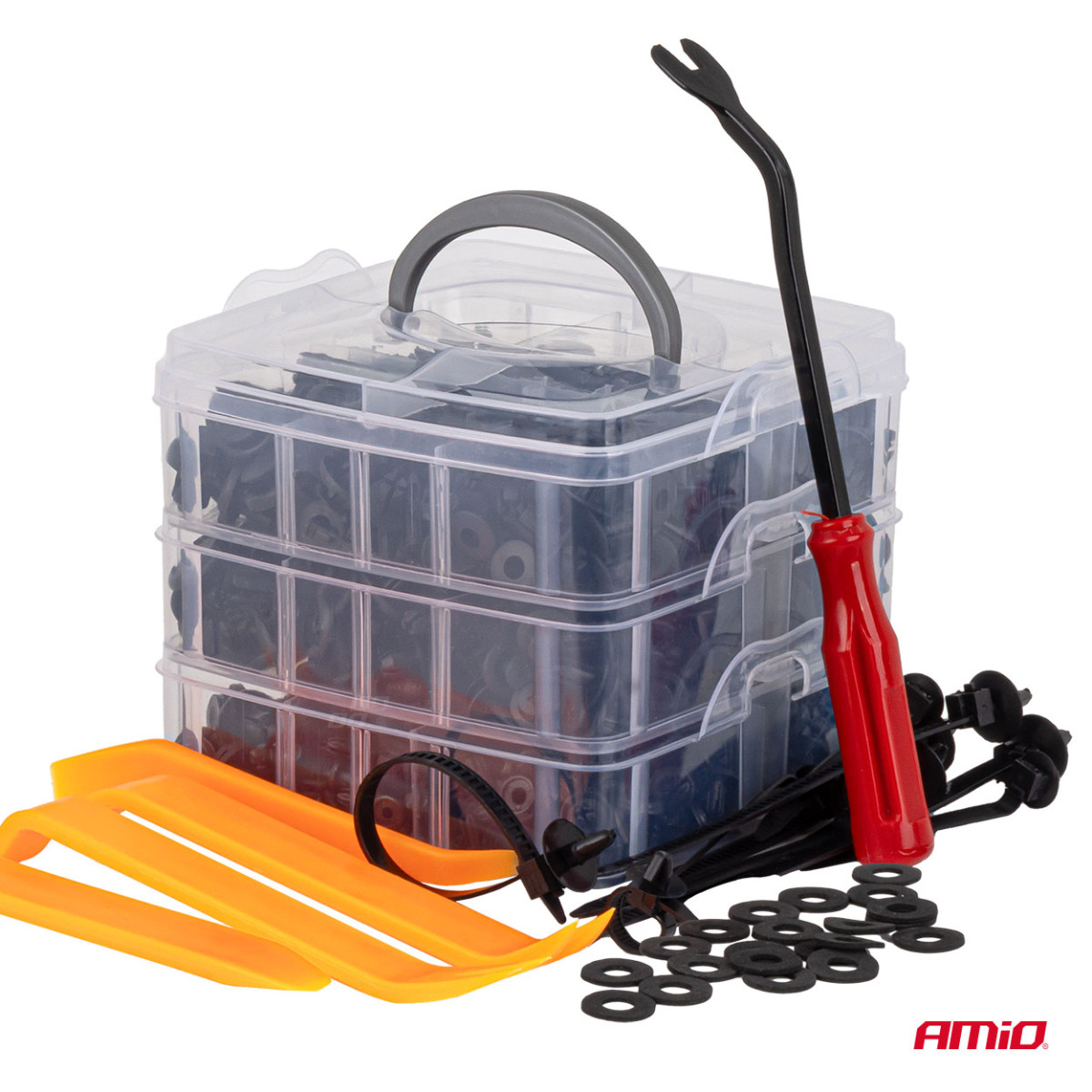 Autohaken- und Polsterhalterungsset mit Ausziehwerkzeug, 650-teilig, AMIO-04433