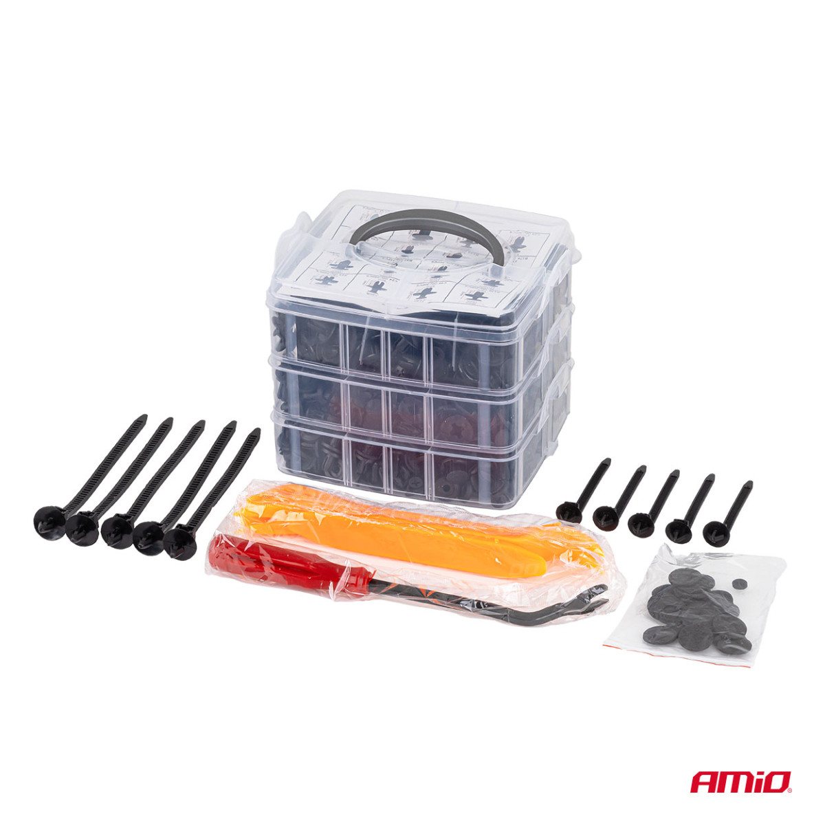 Autohaken- und Polsterhalterungsset mit Ausziehwerkzeug, 650-teilig, AMIO-04433