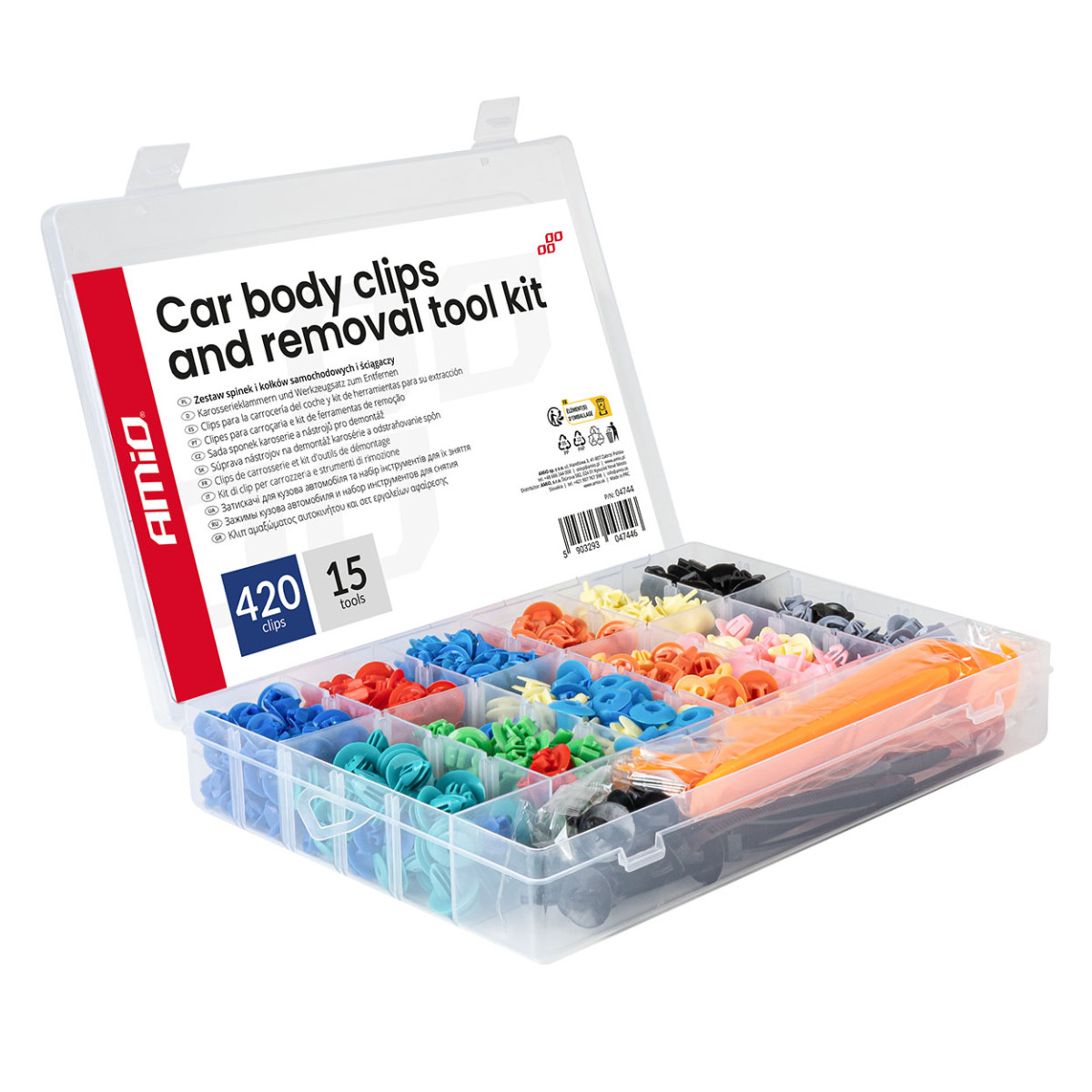 Kfz-Befestigungsstifte und -clips mit Ausziehern, 420+15 Stück. AMIO-04744