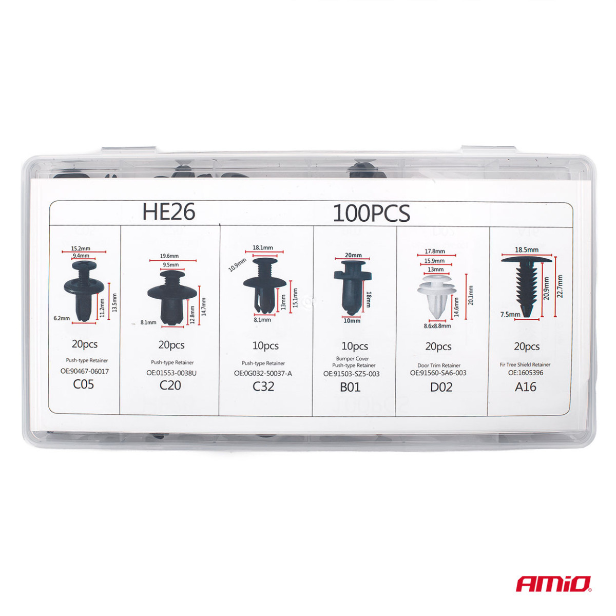 Satz Kfz-Befestigungsstifte und -clips, 100 Stück, AMIO-02830
