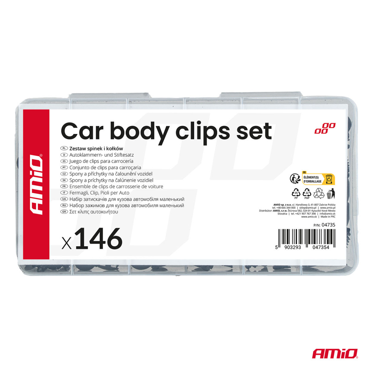 Kfz-Befestigungsstifte und -clips, 146-teilig. AMIO-04735