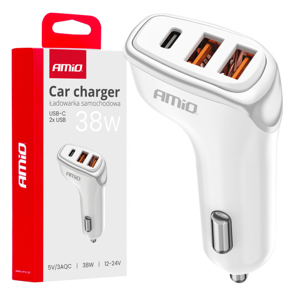 Kfz-Ladegerät 2x USB-A + USB-C 38W 12/24V AMiO-03886