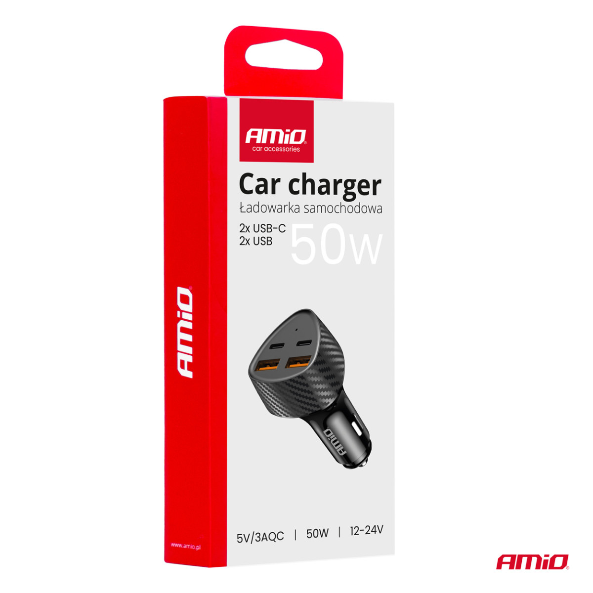 Kfz-Ladegerät 50W 2xUSB-A + 2xUSB-C AMIO-04284
