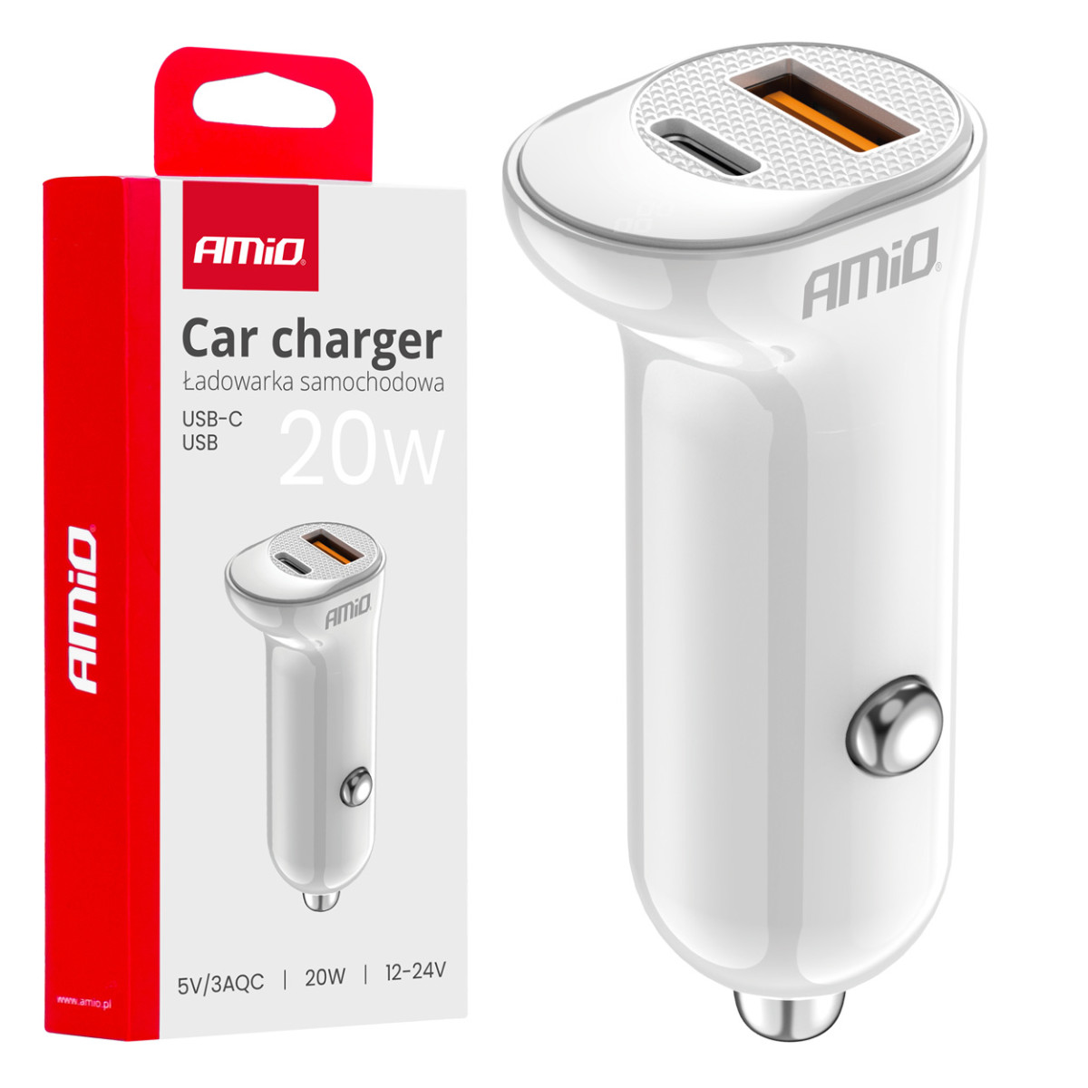 Kfz-Ladegerät USB-A+ USB-C 20W 12/24V AMiO-03875