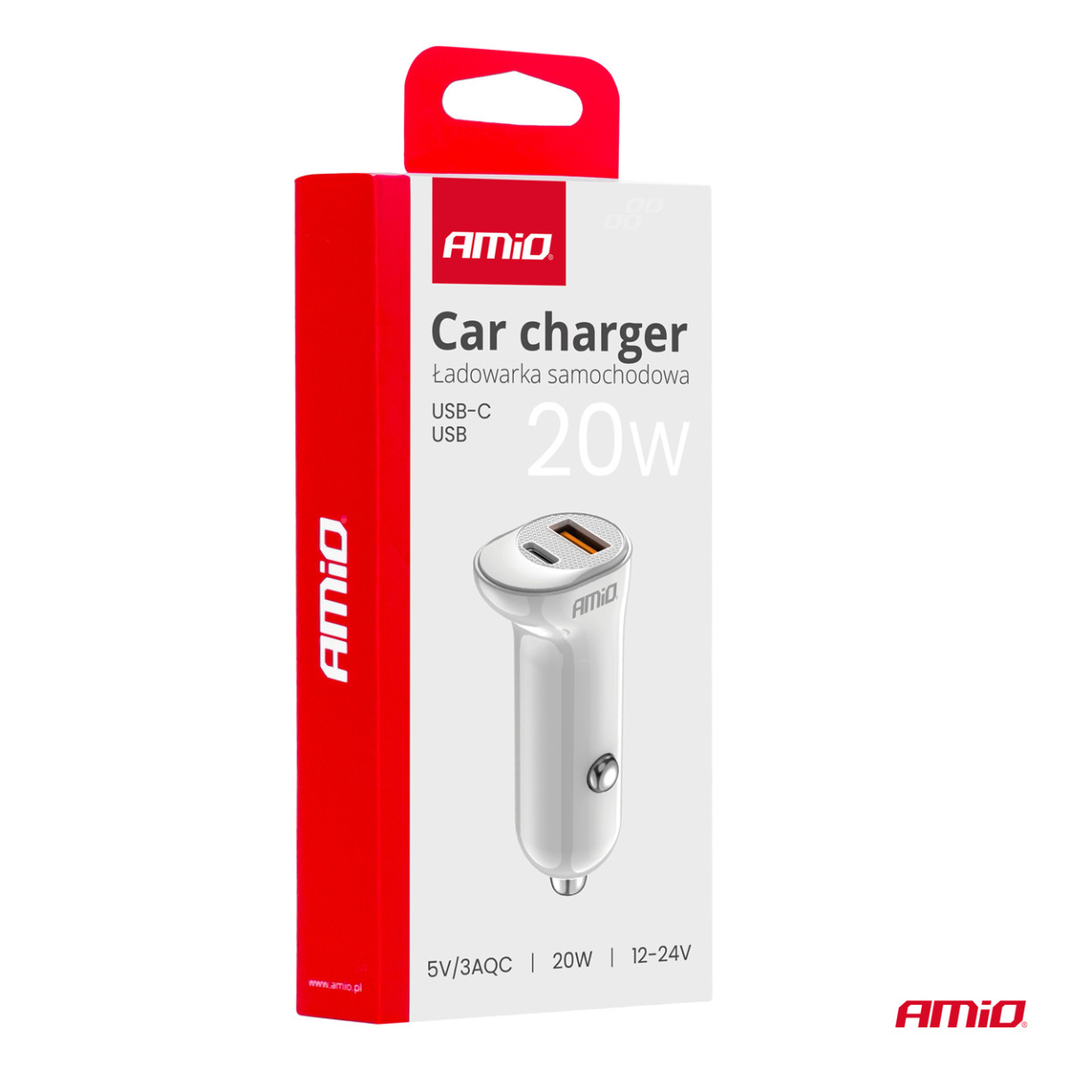 Kfz-Ladegerät USB-A+ USB-C 20W 12/24V AMiO-03875