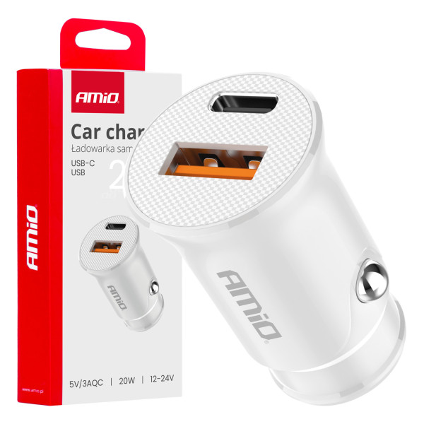 Kfz-Ladegerät USB-A + USB-C 20W 12/24V AMiO-03877
