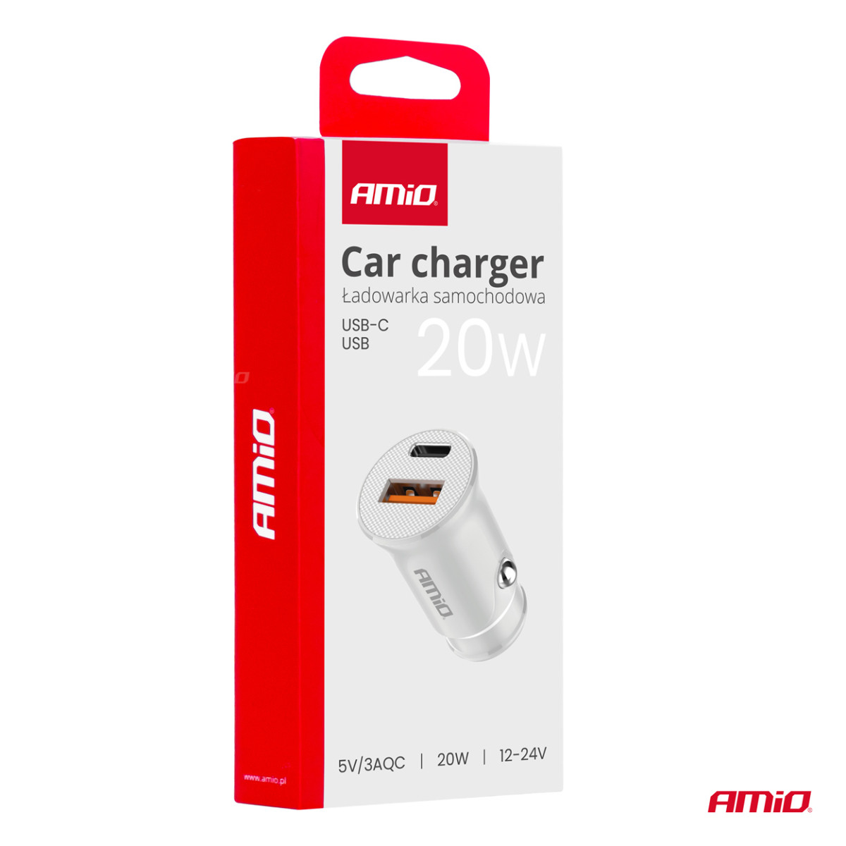 Kfz-Ladegerät USB-A + USB-C 20W 12/24V AMiO-03877