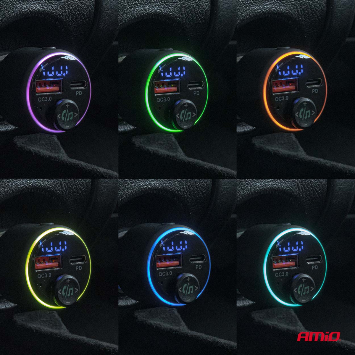 FM-Transmitter fürs Auto, 1×USB-A 1×USB-C 12V 24V AMIO-04655