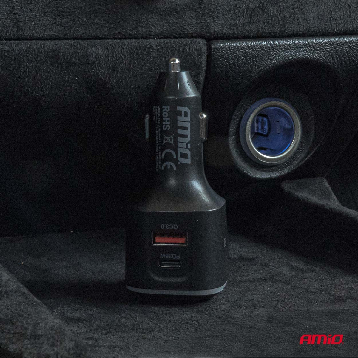 FM-Transmitter fürs Auto, 1×USB-A 2×USB-C 12V 24V AMIO-04651