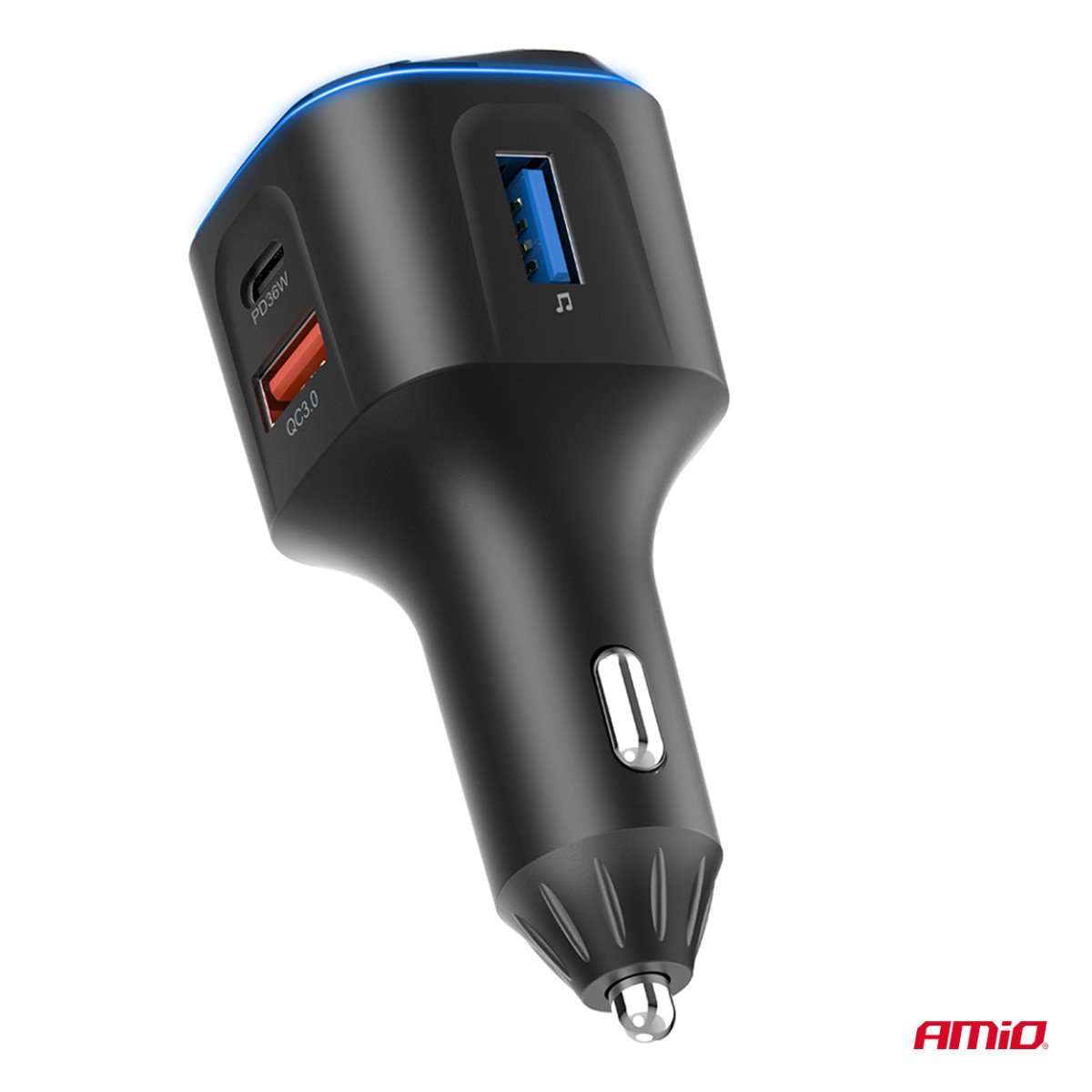 FM-Transmitter fürs Auto, 1×USB-A 2×USB-C 12V 24V AMIO-04651