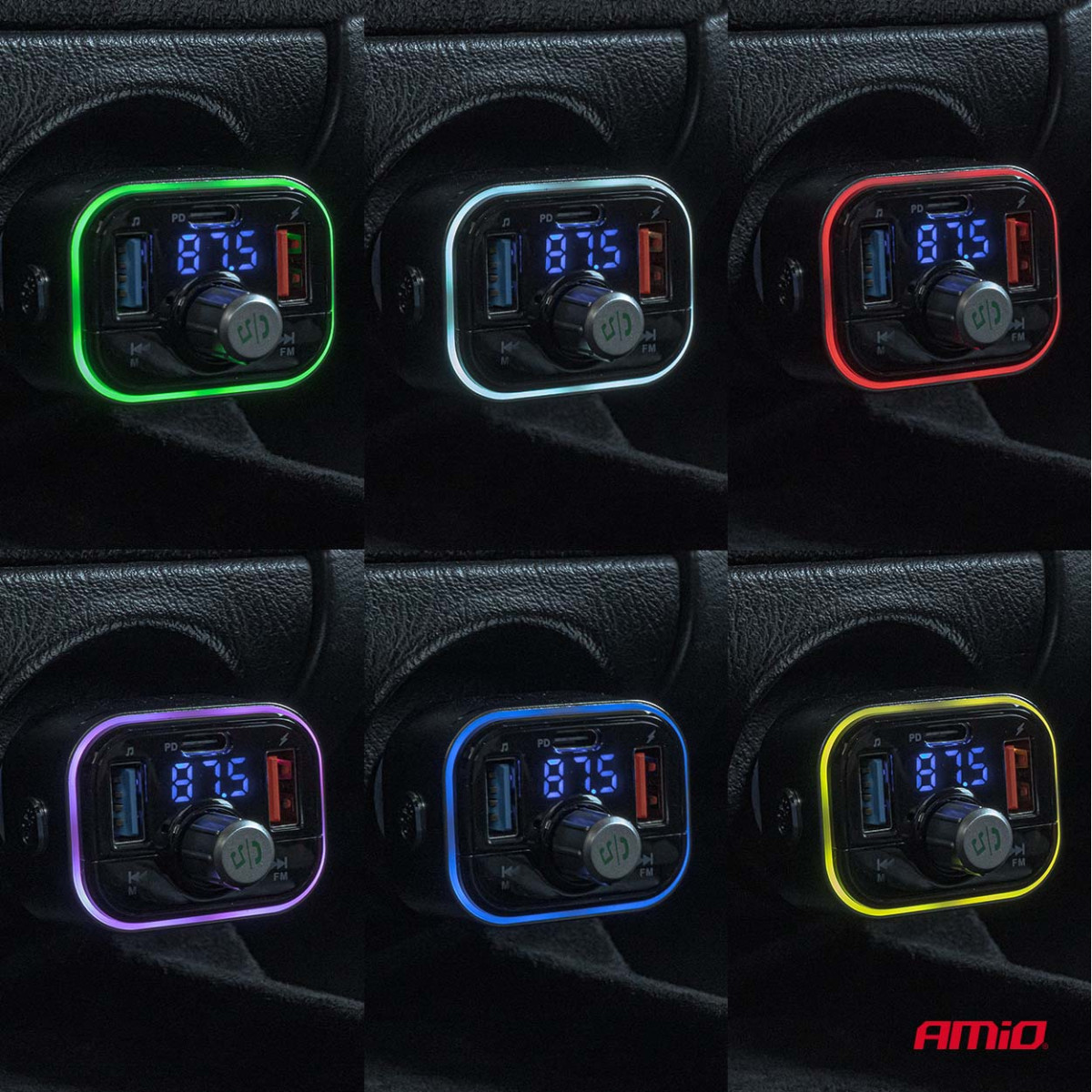 FM-Autosender, FM 2×USB-A 1×USB-C microSD 12V 24V AMIO-04652