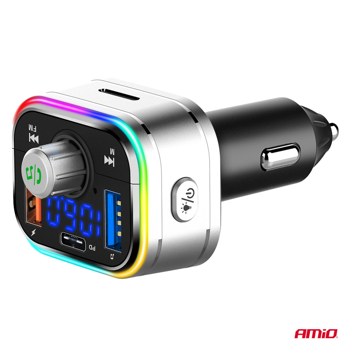 FM-Autosender, FM 2×USB-A 1×USB-C microSD 12V 24V AMIO-04652