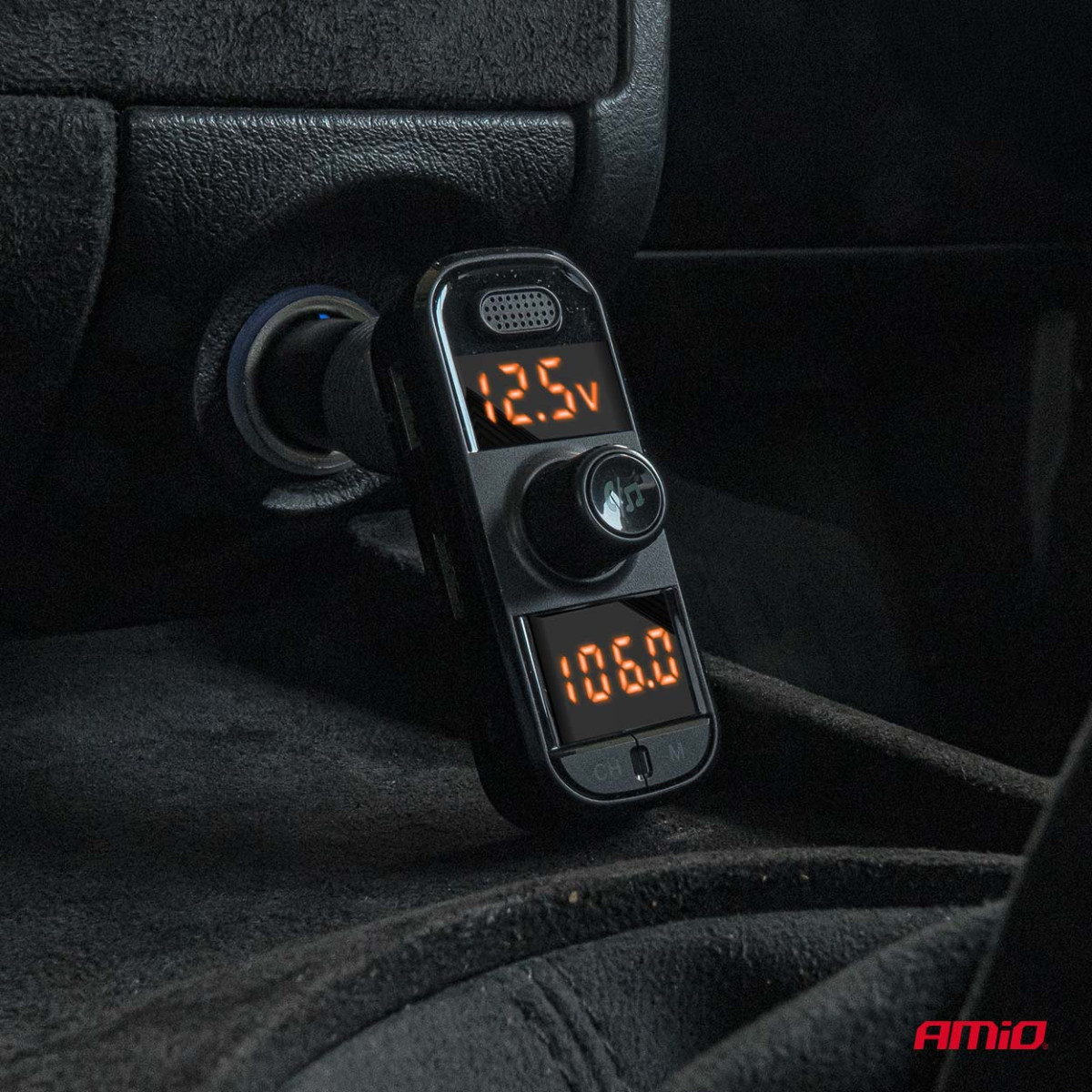 FM-Transmitter fürs Auto, 2×USB-A, 1×USB-C, microSD, 12V/24V, AMIO-04653