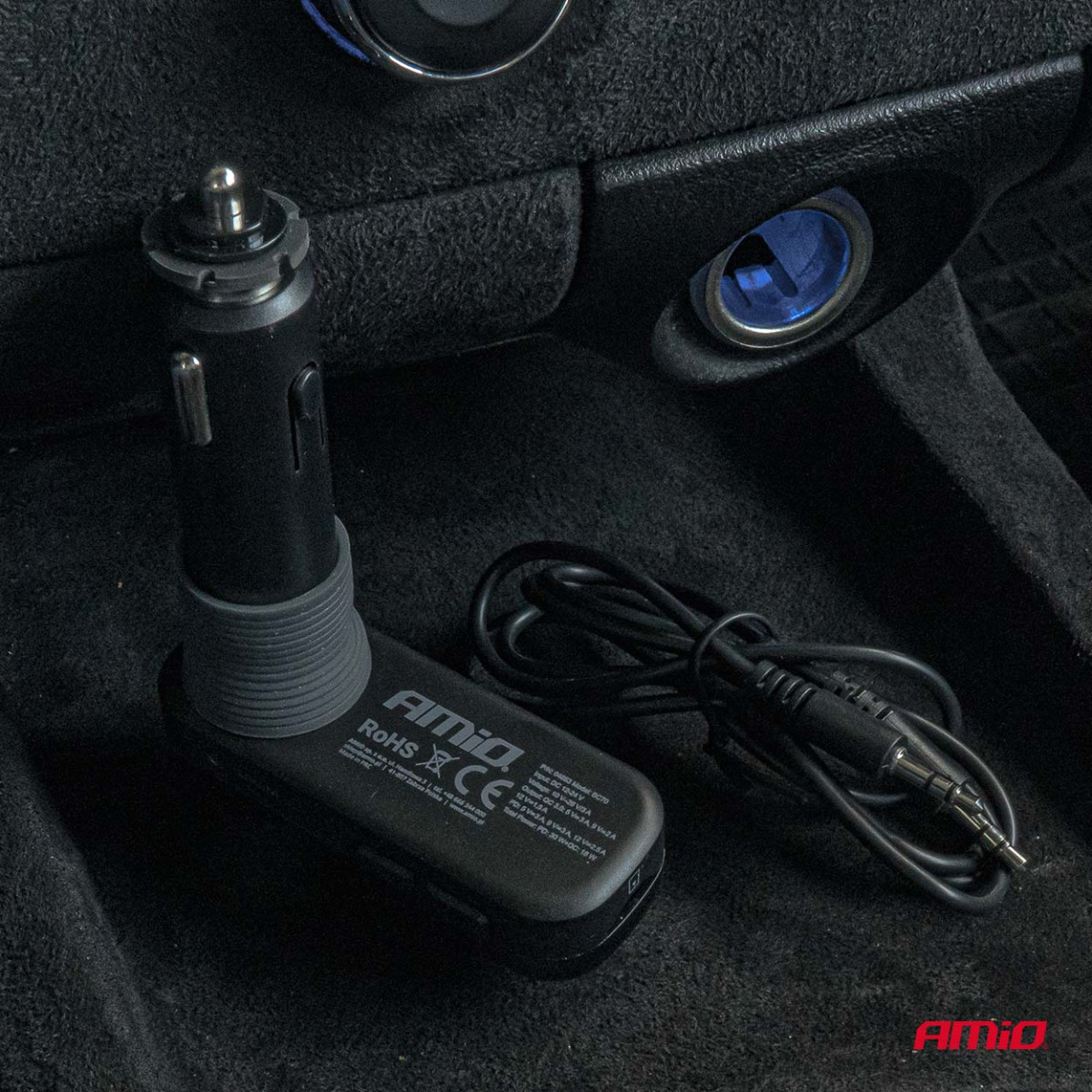 FM-Transmitter fürs Auto, 2×USB-A, 1×USB-C, microSD, 12V/24V, AMIO-04653