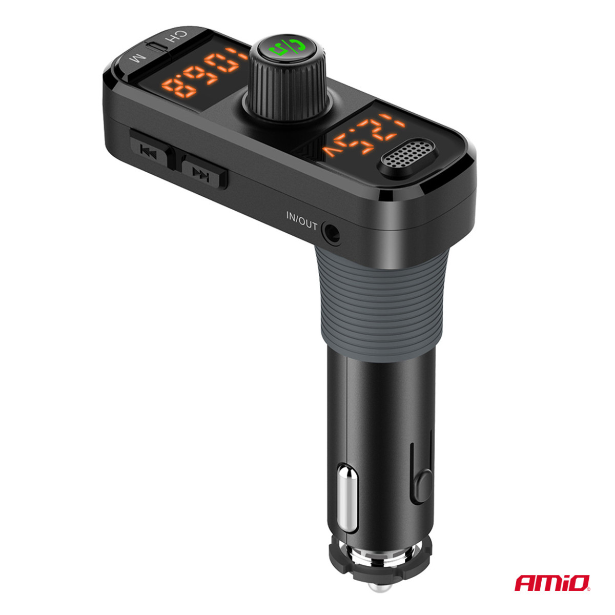 FM-Transmitter fürs Auto, 2×USB-A, 1×USB-C, microSD, 12V/24V, AMIO-04653