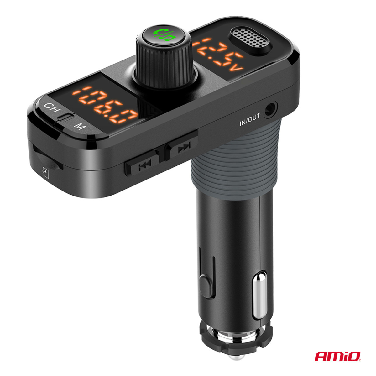 FM-Transmitter fürs Auto, 2×USB-A, 1×USB-C, microSD, 12V/24V, AMIO-04653