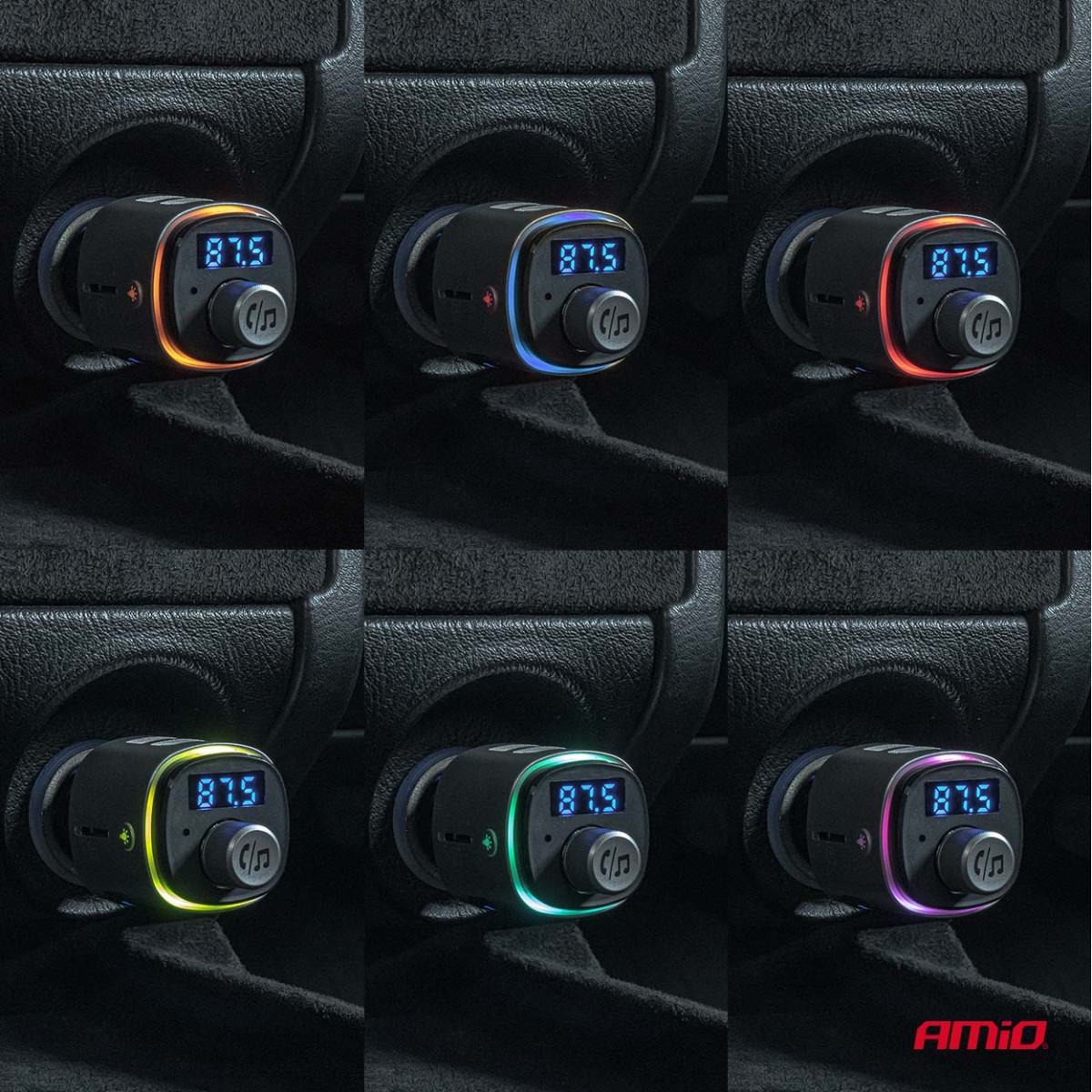 FM-Transmitter fürs Auto, 2×USB-A microSD 12V 24V AMIO-04654