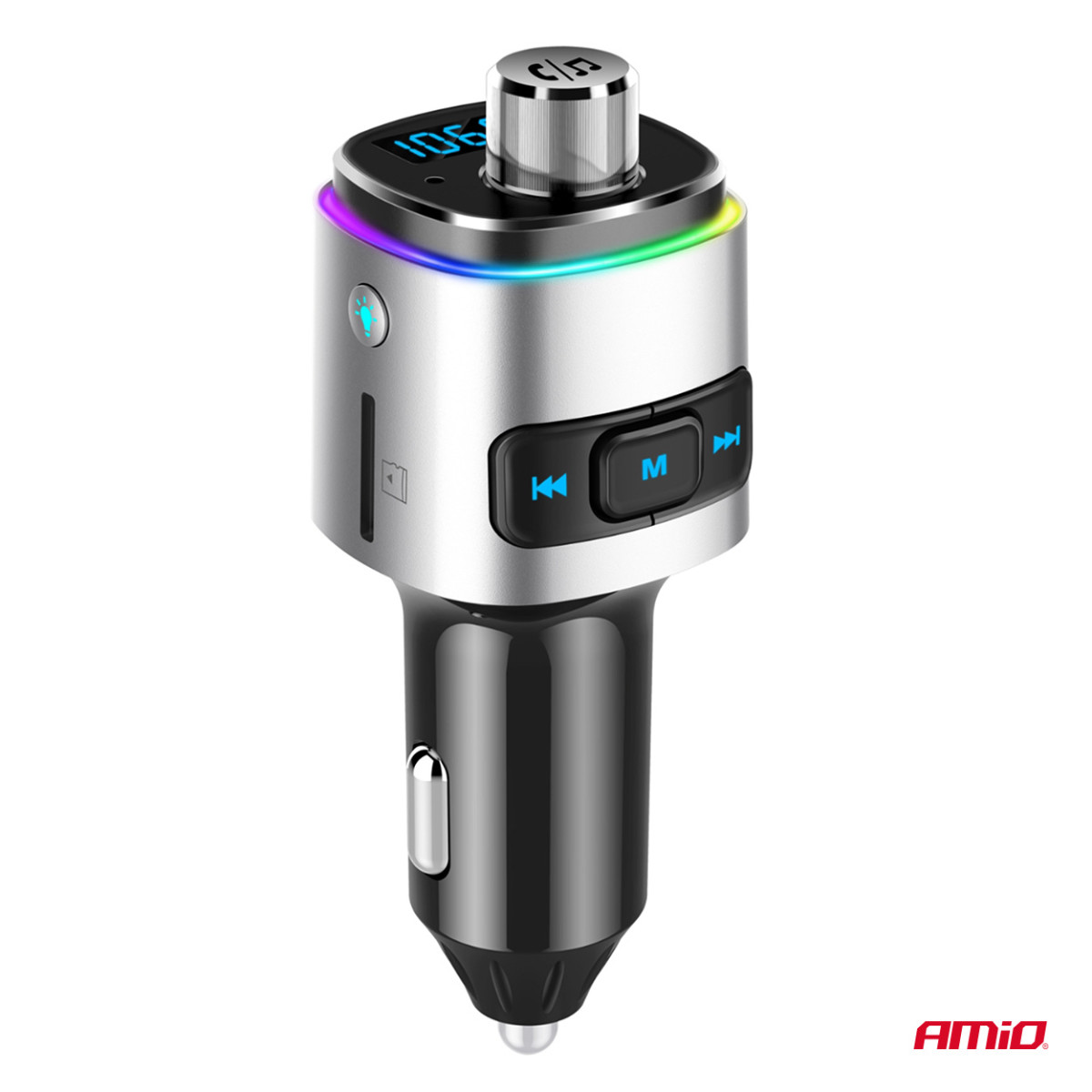 FM-Transmitter fürs Auto, 2×USB-A microSD 12V 24V AMIO-04654
