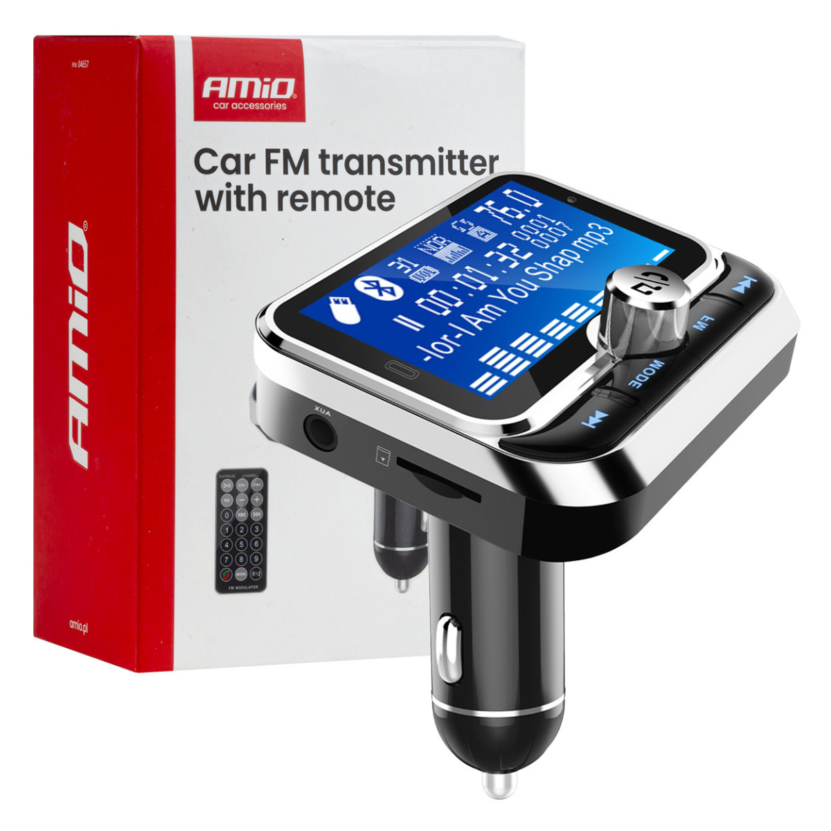 FM-Autosender mit Fernbedienung, 2×USB-A 12V 24V AMIO-04657