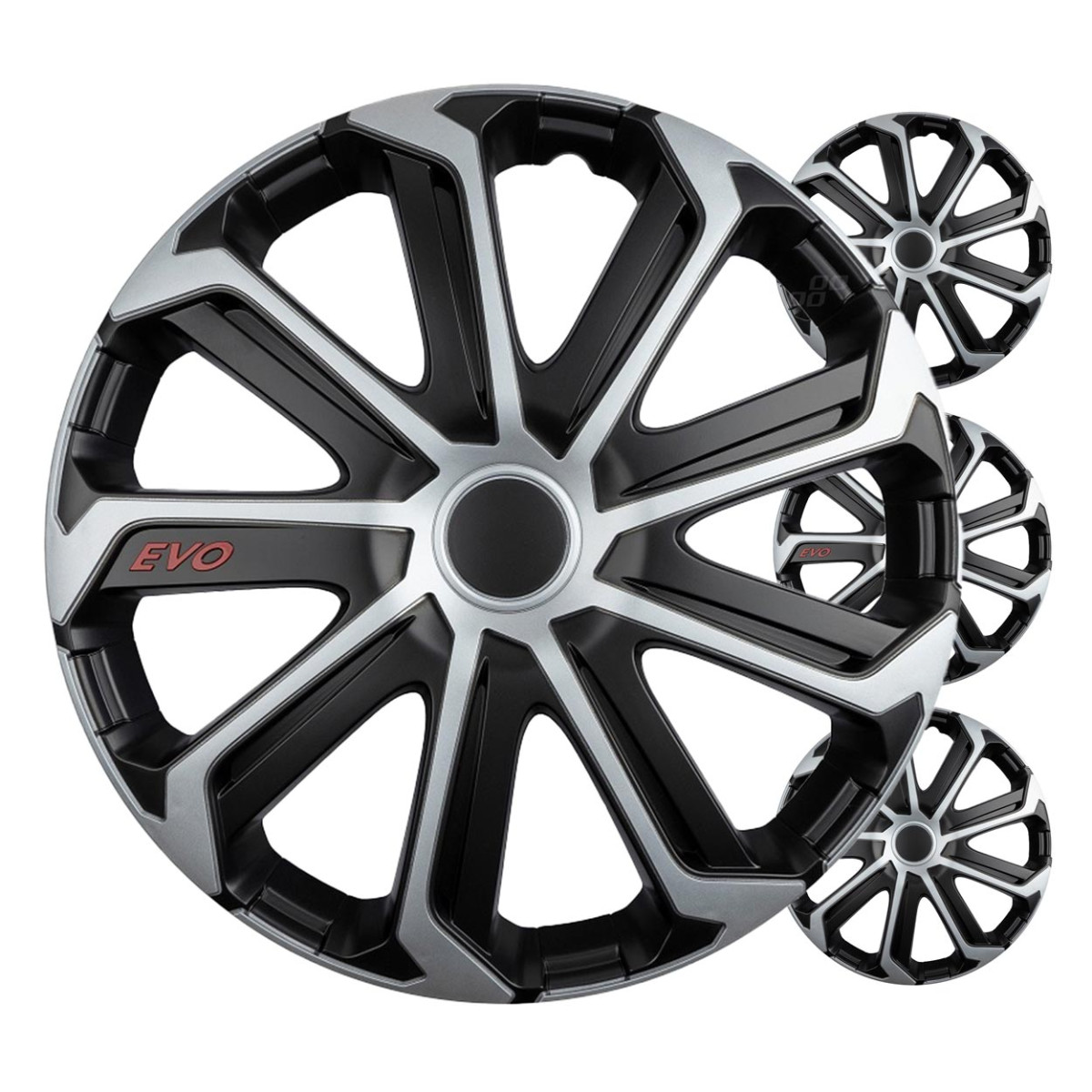 Radkappen, 4-teilig, EVO, schwarz & silber, 14 Zoll