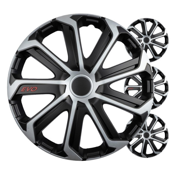 Radkappen, 4-teilig, EVO, schwarz & silber, 14 Zoll