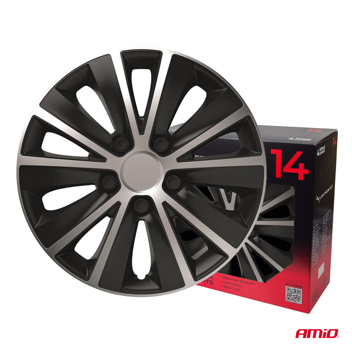 Radkappen, 4-teilig, Rapide, schwarz und silber, 14 Zoll