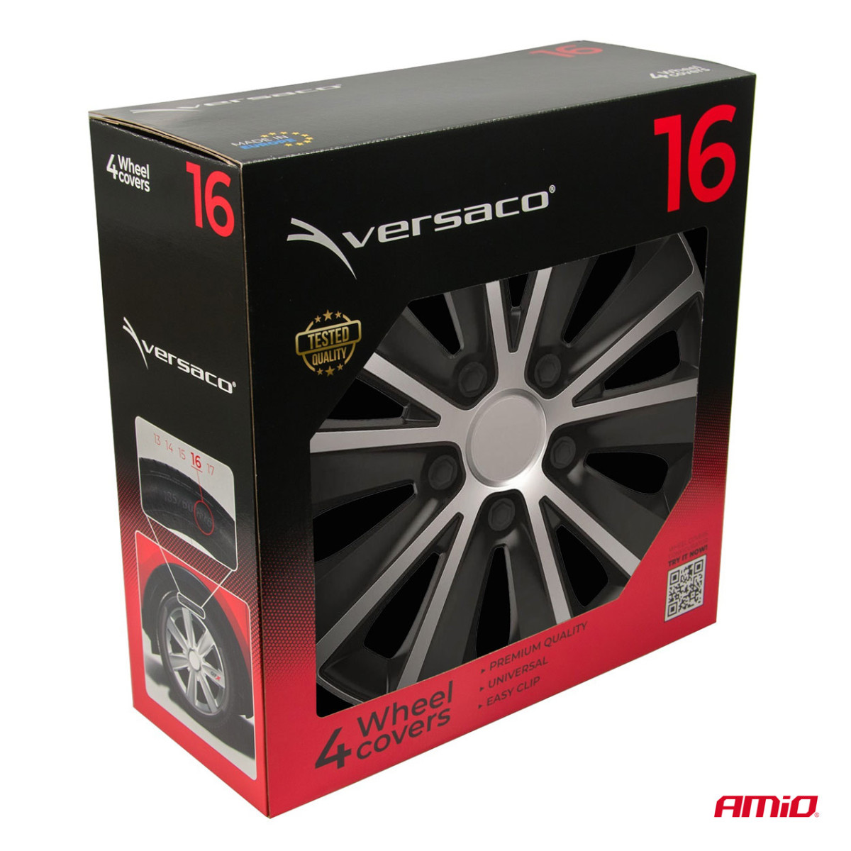 Radkappen, 4-teilig, Rapide, schwarz und silber, 16 Zoll