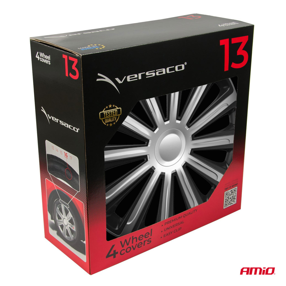 Radkappen, 4-teilig. Trend, schwarz und silber, 13 Zoll