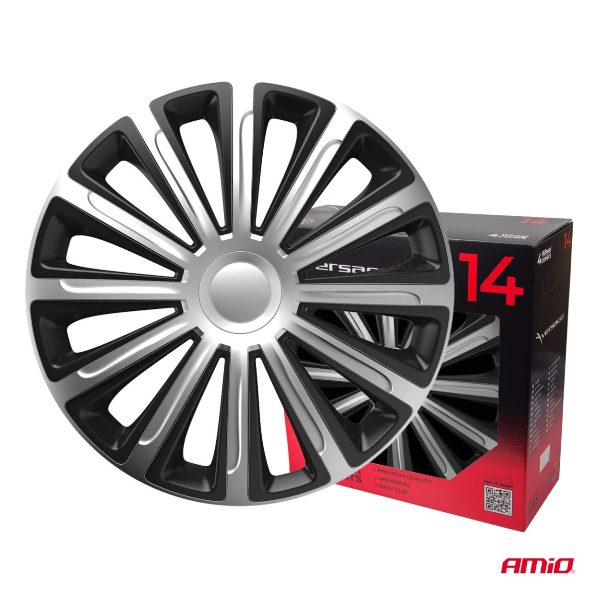 Radkappen, 4-teilig. Trend, schwarz und silber, 14 Zoll