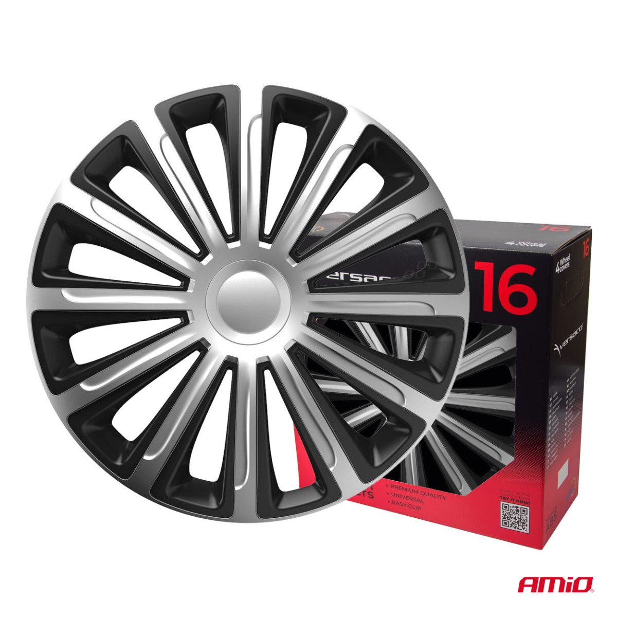 Radkappen, 4-teilig. Trend, schwarz und silber, 16 Zoll