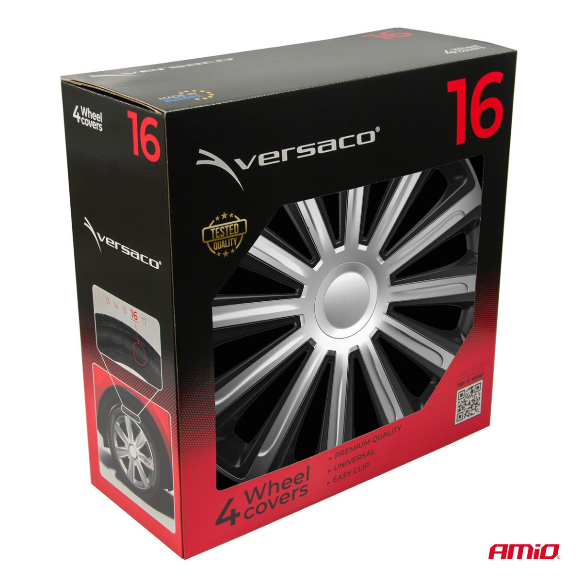 Radkappen, 4-teilig. Trend, schwarz und silber, 16 Zoll