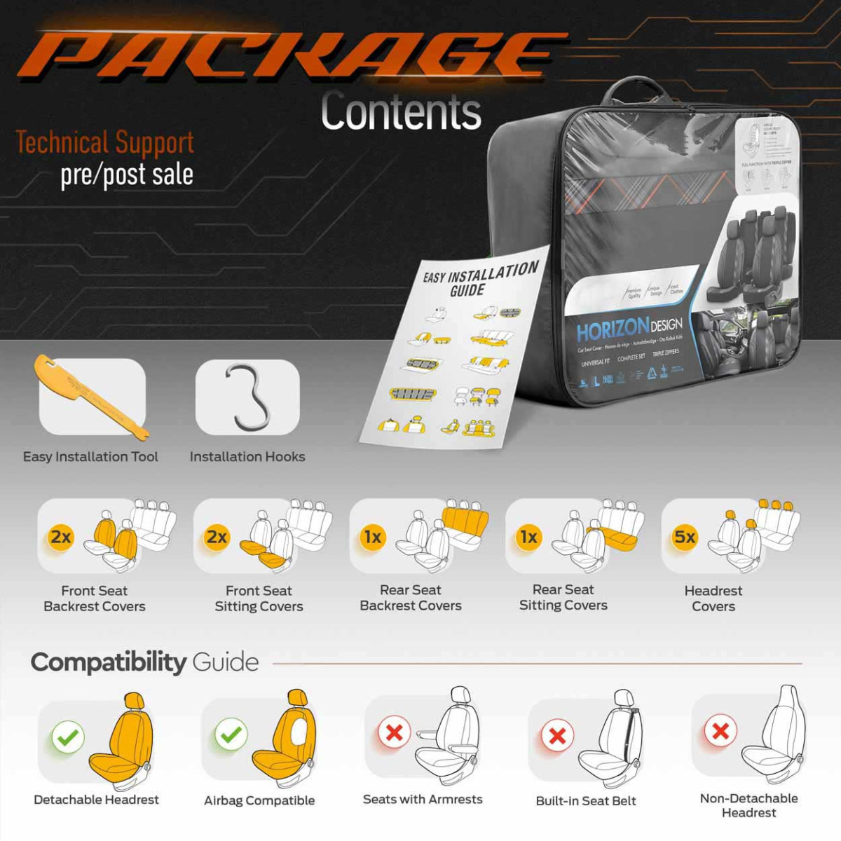 Universelle Sitzbezüge OTOM, HORIZON - schwarz / orange