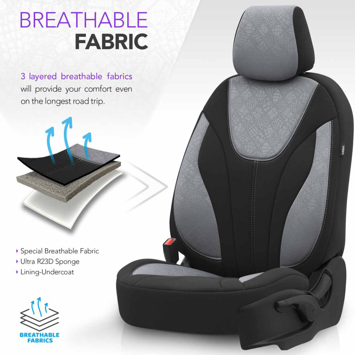 Universelle Sitzbezüge OTOM, RUBY - grau / schwarz