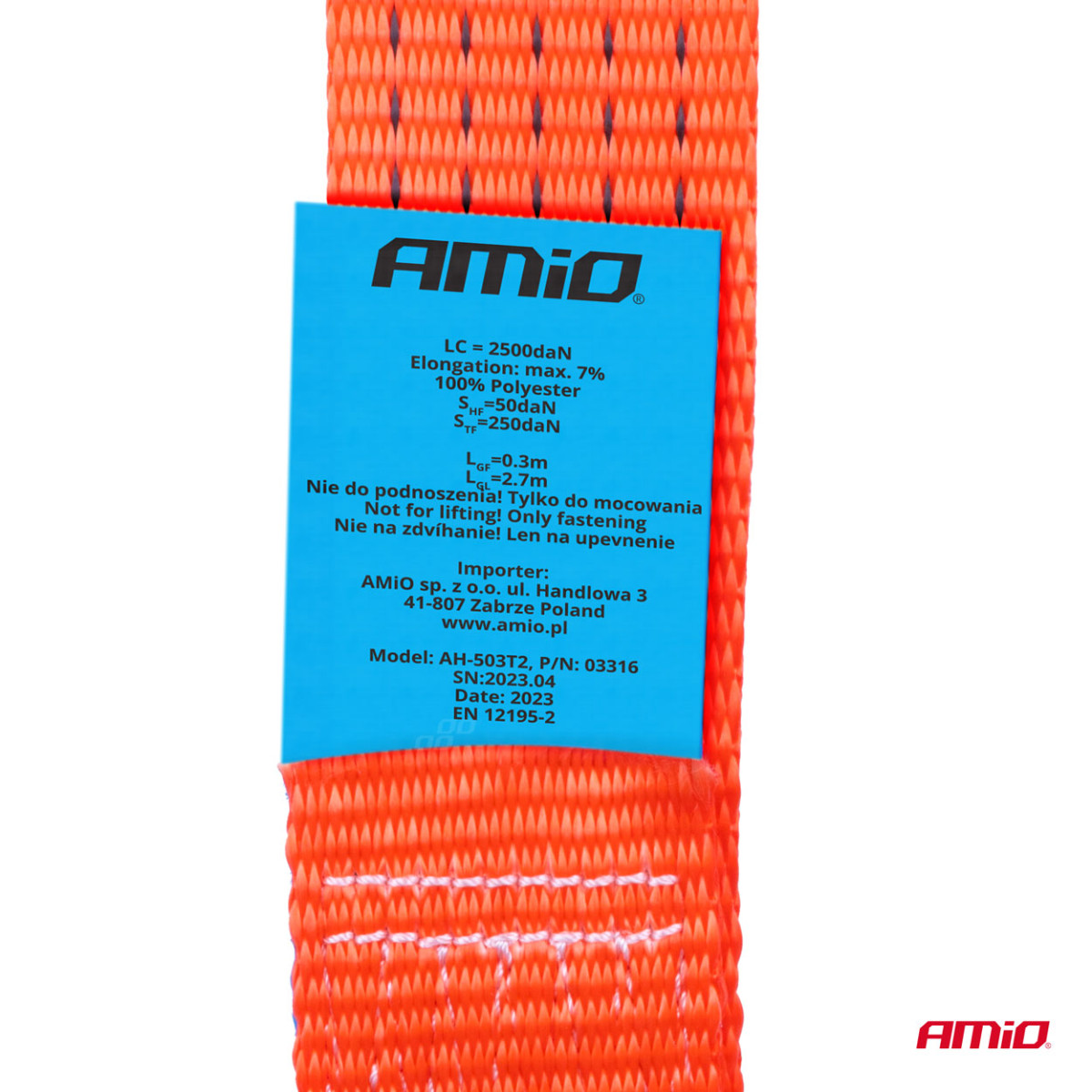 Ladungssicherungsgurt mit Spanner 5000 kg, 3 m x 50 mm, AMIO-03316 