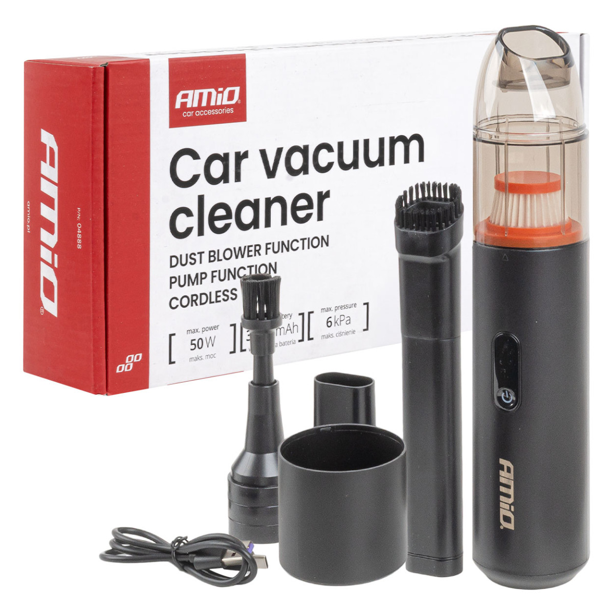 Akku-Autostaubsauger 6 kPa, 50 W, 150 ml AMIO-04888