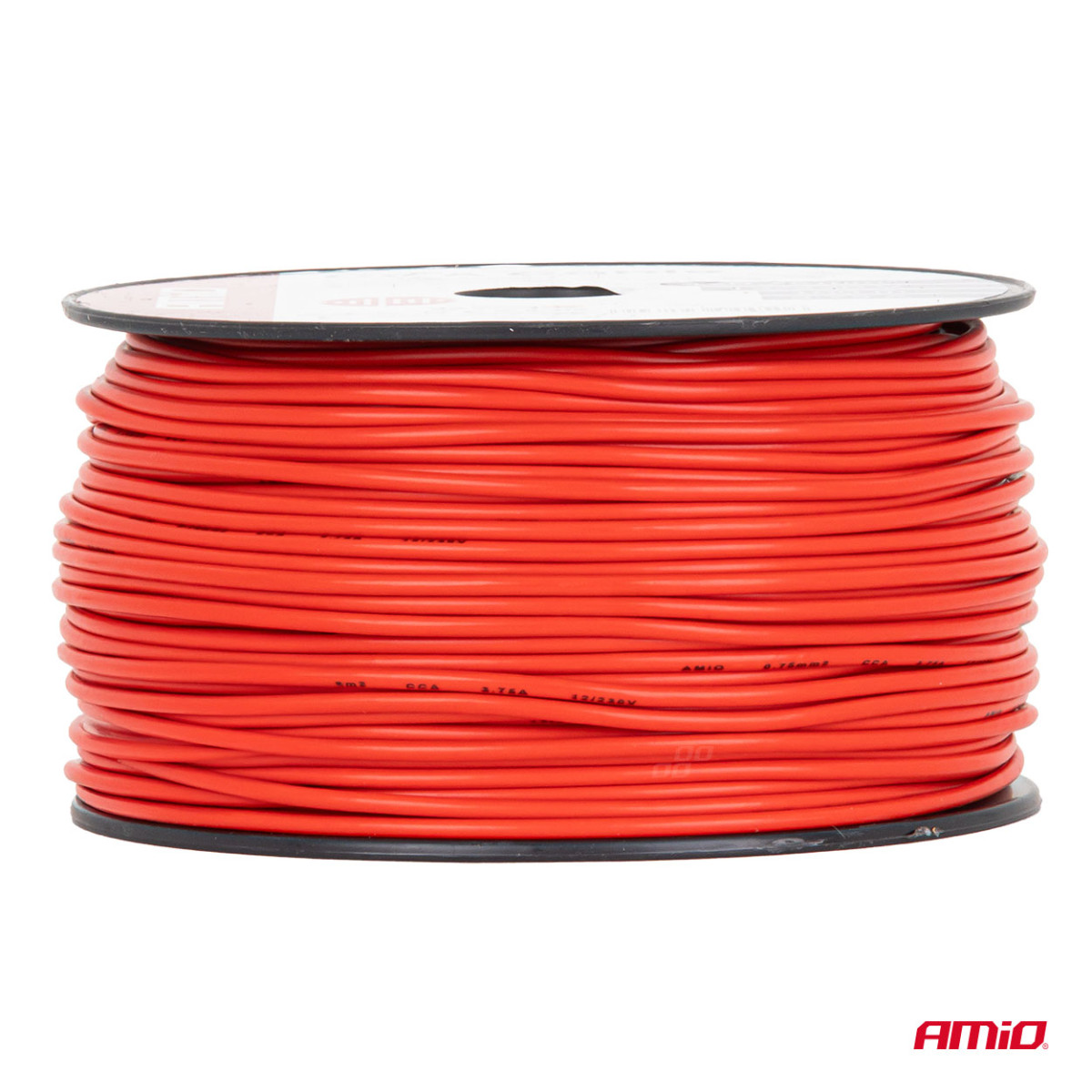 Einadriges CCA-Kabel, rot, 1 x 0,75 mm², 100 m, 3,75 A, 12/230 V, AMIO-04450
